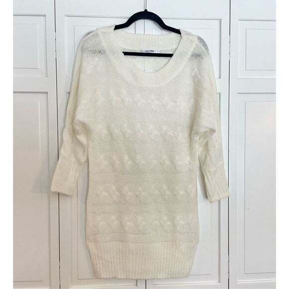 Calvin Klein ivory cableknit wool mohair blend tunic length sweater size s - Picture 2 of 8